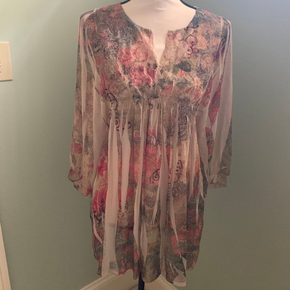 Flowy floral smocked tunic top
